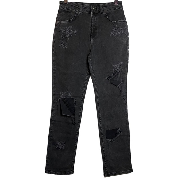 The Ragged Priests High Rise Slim Straight Leg Black Jeans Distressed Ripped 30 - Picture 1 of 15